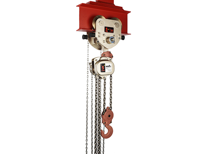 Spark resistant chain block trolley